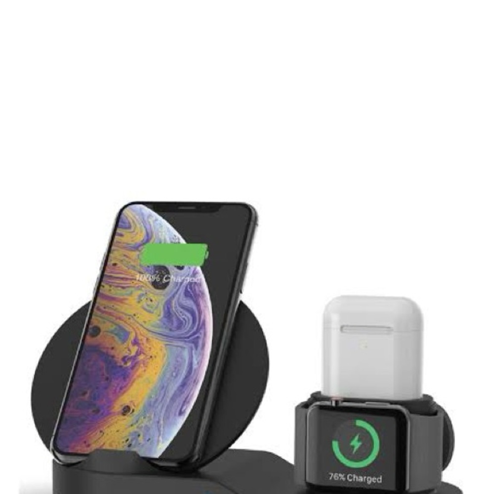 3-IN-1 WIRELESS CHARGING STAND IN BLACK.